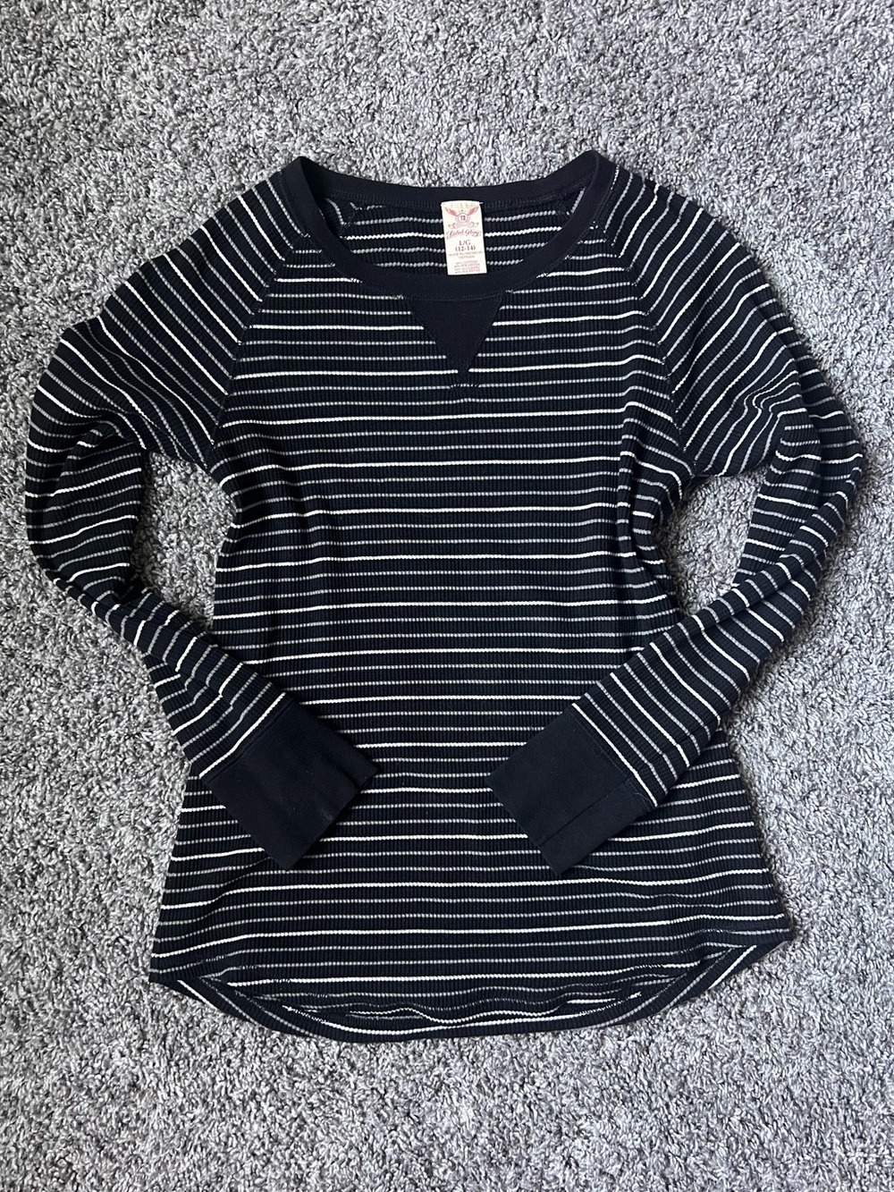 Faded Glory Black and White Striped Long-Sleeve Thermal Tee